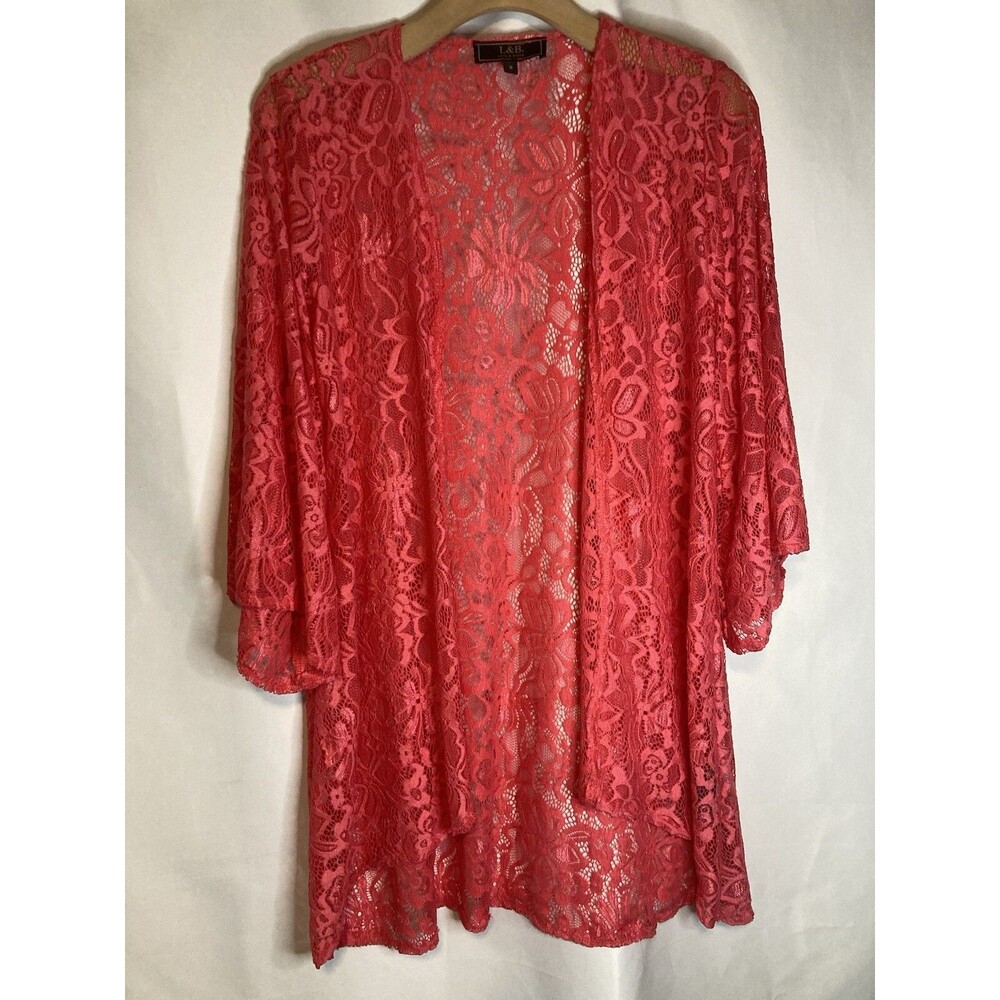 Womens S Pink Lace Duster Coverup Boho Western Coastal Resort Vacation Romantic